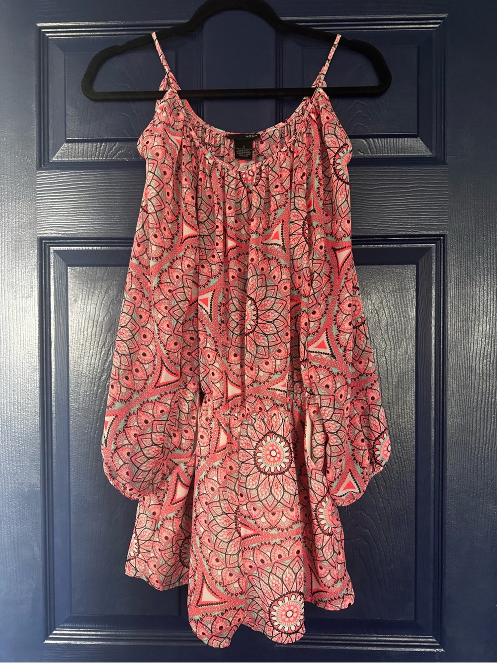 AQUA Pink Printed Cold-Shoulder Romper